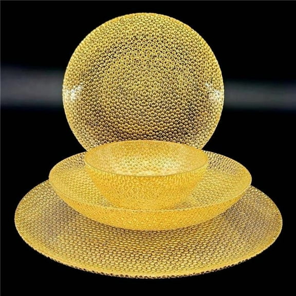 Red Pomegranate Collection R1240-1 Cabana Gilded Glass Dinnerware Set, Gold - Set of 24