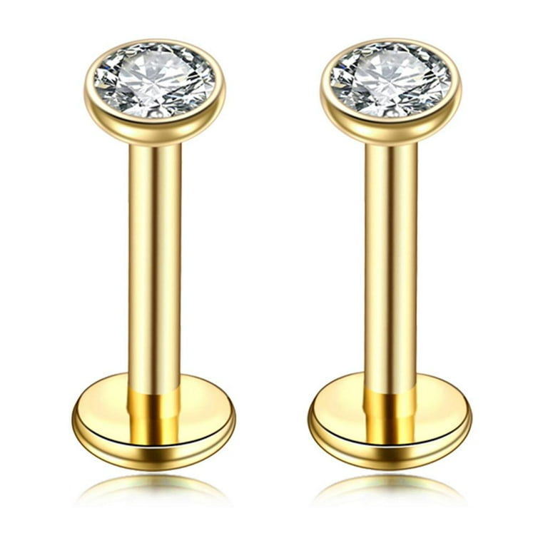 【sina】Picollet K18 Gold 16G Labret 16G Steel Labret Lip Rings Stud Piercing Jewelry Golden