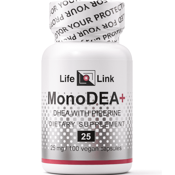 LifeLink DHEA MonoDEA  (Dehydroepiandrosterone w/ Piperine) | 25 mg x 100 capsules | Anti-Aging | Vegan, Gluten Free | Made in the USA