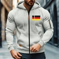 thumbnail image 3 of Mens Cargo Jackets Hooded Drawstring Stand Collar Front Zip Flag Print Coat Casual Sports Outwear With Multi Pockets (3XL, Gray-A), 3 of 8