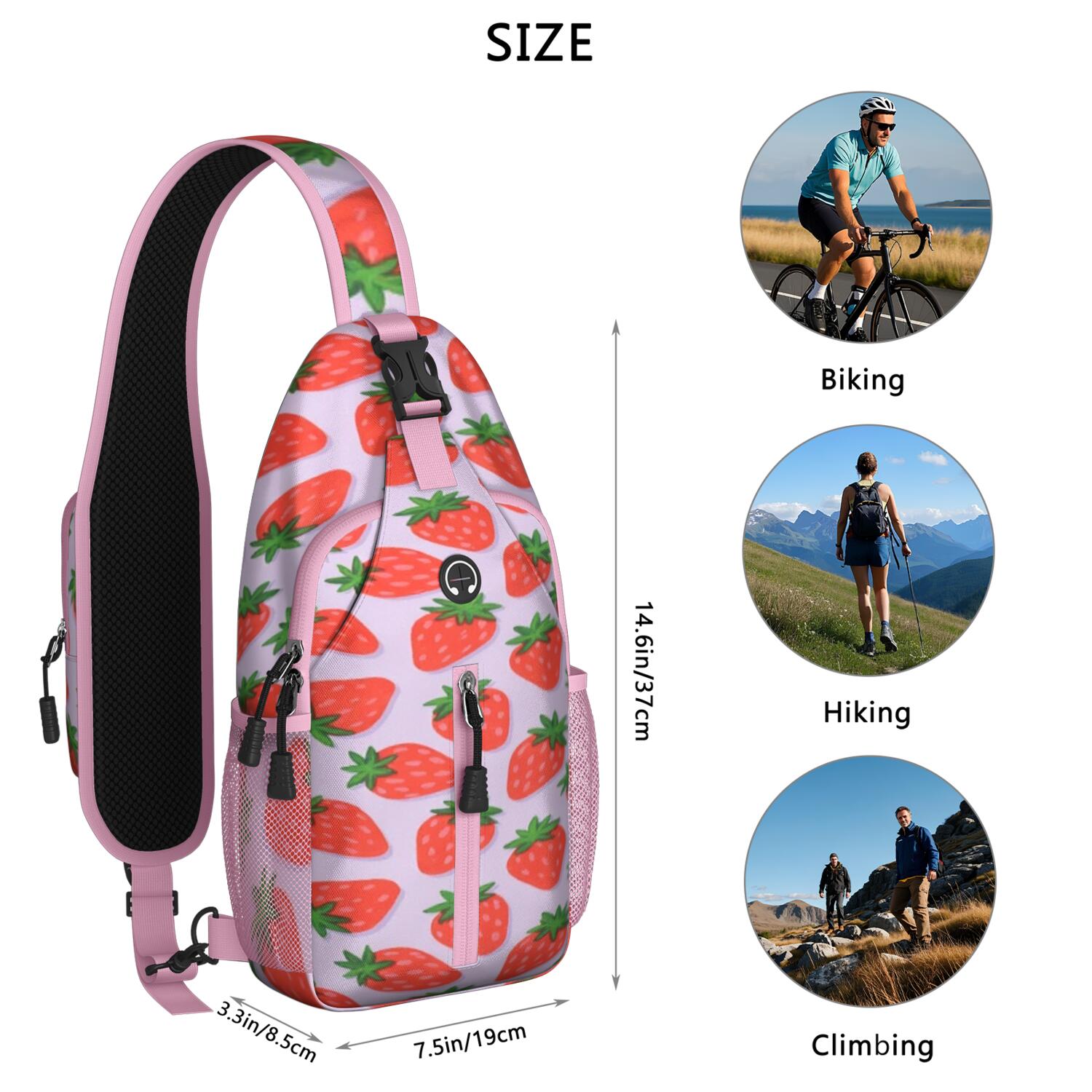 Travel Sling Bag Trendy Sling Backpack Strawberry Gym Sports Travel Hiking Daypack Chest Bag Small Backpack for Women Men