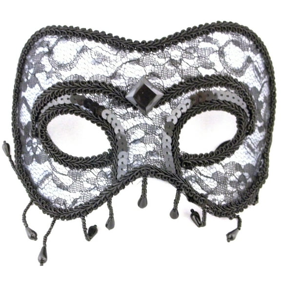 Black Lace Beaded Mardi Gras Masquerade Mask