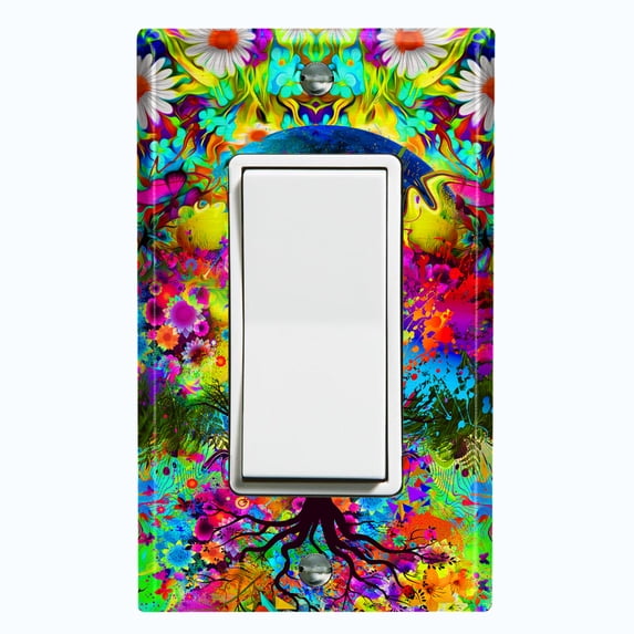 Metal Light Switch Plate Outlet Cover (Flower Tree - Single Rocker)