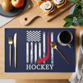 thumbnail image 2 of Navy Blue American Flag Placemats Set of 4, Abstract Red Hockey Stripes Us Flag Placemats for Dining Table, Place Mats for Kitchen Tabletop, Waterproof Wipeable Dining Table Mats Set, 2 of 9