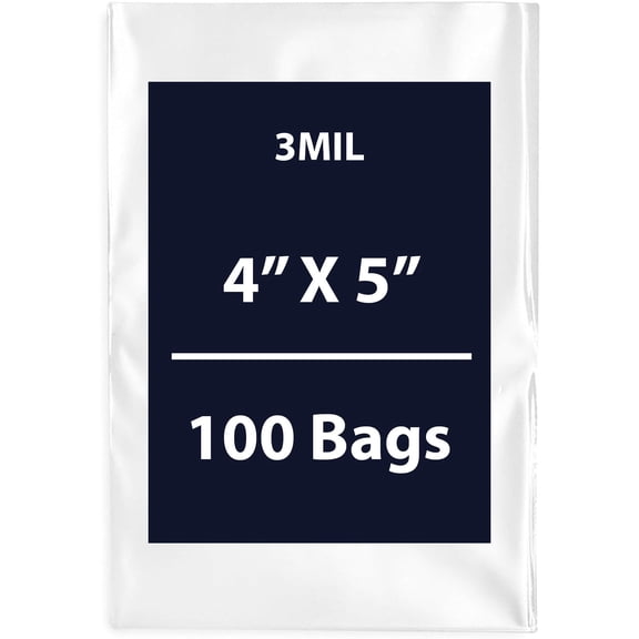 Multiple Sizes Clear Flat Poly Bags - 4"x5" & (100 Bags) 3Mil Flat Open Top Plastic Packaging Packing | Flexible and Durable Plastic Bags | Low-Density Polyethylene (LDPE)