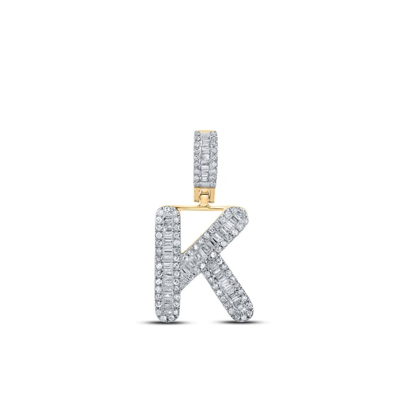 10kt Yellow Gold Mens Baguette Diamond K Initial Letter Pendant 3/8 Cttw