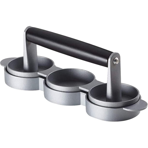 Bugucat hamburger press for 3 mini burger patties, 3 mini burger press made of cast aluminum with non-stick coating, grill accessories