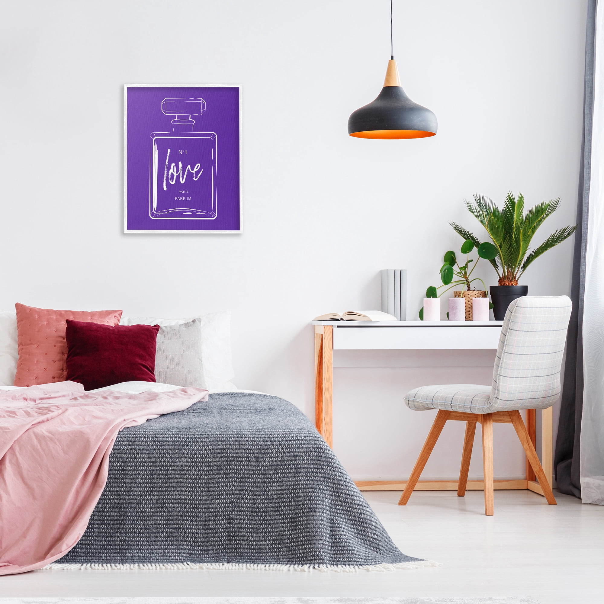 Stupell Industries Simple Perfume on Purple Beauty & Fashion Painting White Framed Art Print Wall Art, 24 x 30