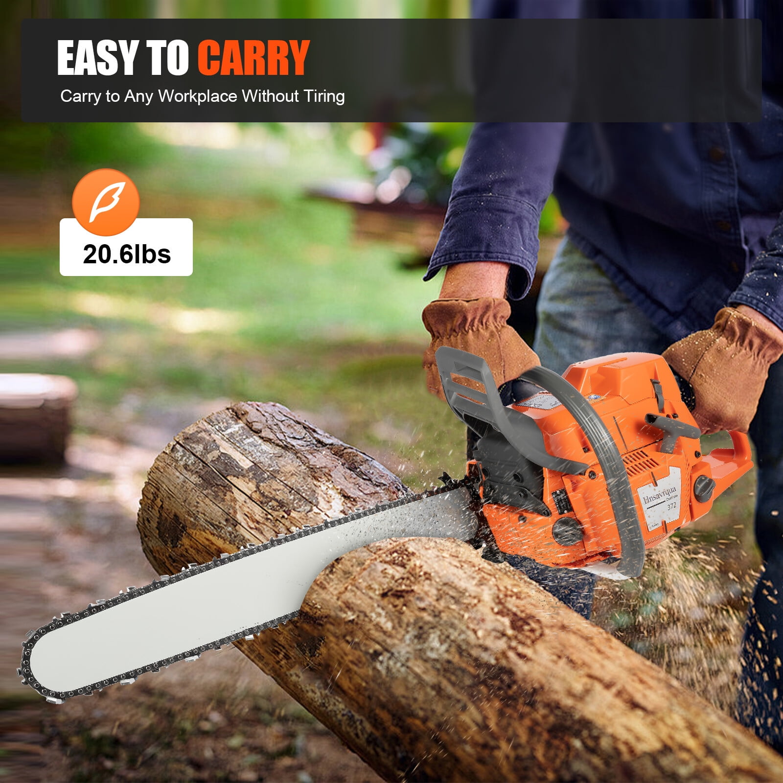 PEAKORA72cc Gas Powered Chainsaw with 24'' Guide Bar Saw Chain 2-Stroke Engine Cut Wood