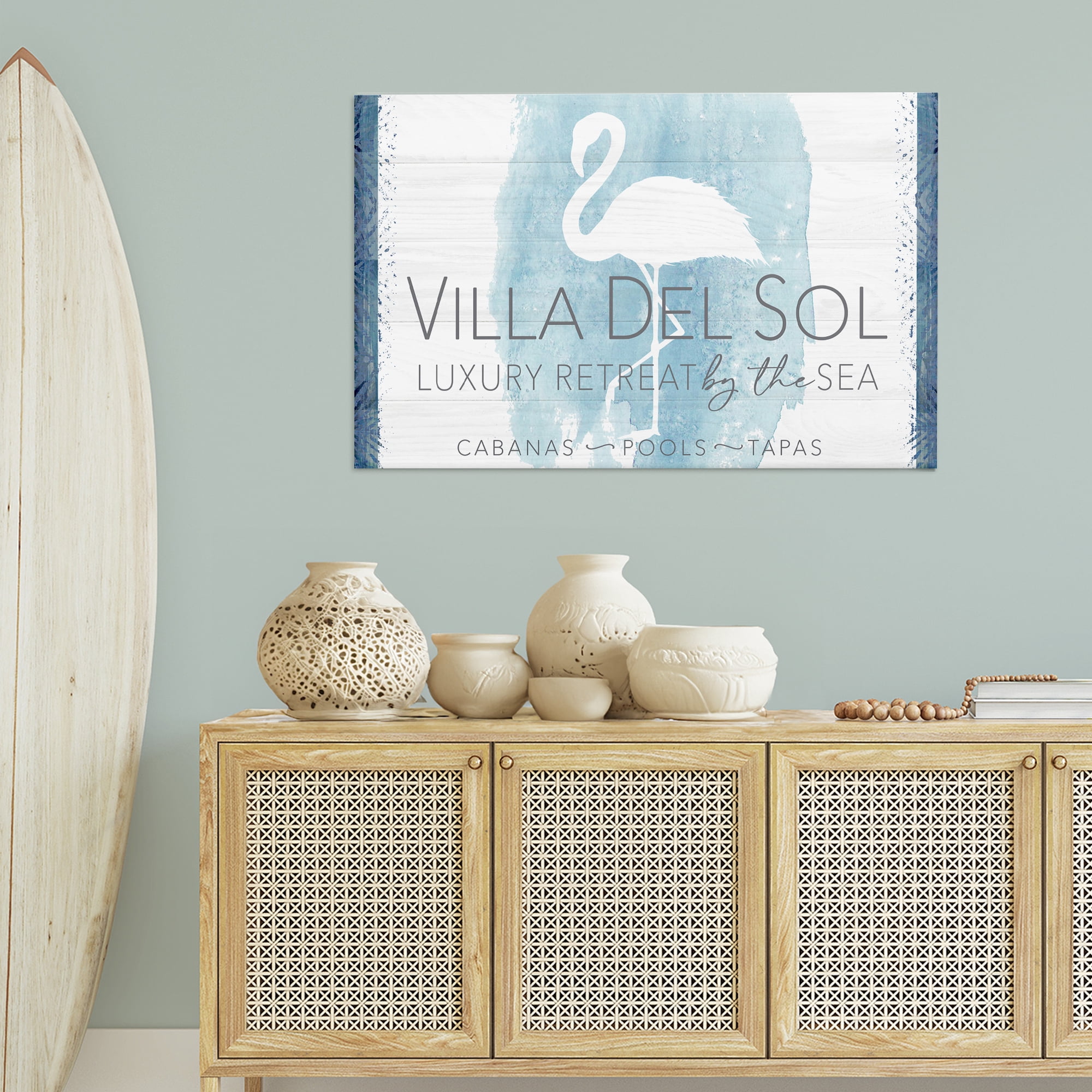 Stupell Industries Beach Retreat Flamingo Sign Nautical & Beach Painting Wrapped Canvas Art Print Wall Art, 45 x 30