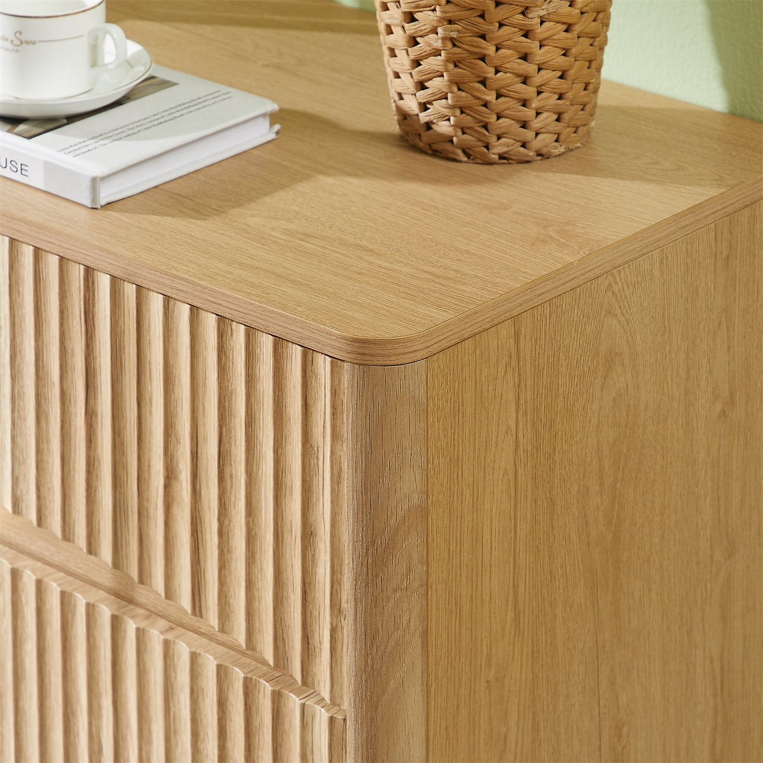 Hommoo Fluted 3-Drawer Dresser Set of 2, Modern Tall Chest with Vertical Grooved Design, Silent Heavy-Duty Drawers, Rounded Safety Edges, for Bedroom or Living Room, Natural