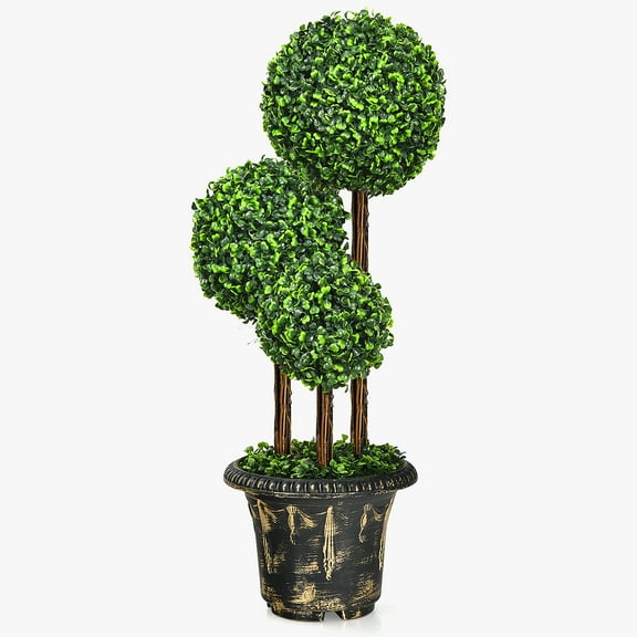 Topbuy 36” Artificial Topiary Three Ball Tree Decorative Trees Fake Greenery Plants Indoor&Outdoor