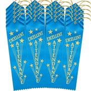RibbonsNow Excellent Attendance Ribbons - 500 Island Blue Ribbons with Card & String