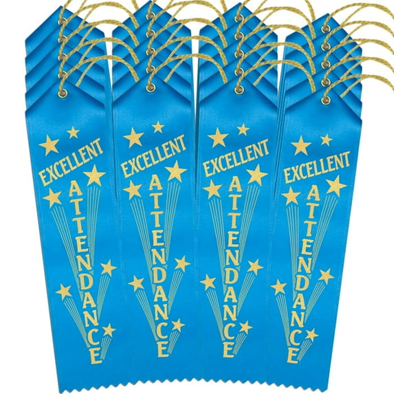 RibbonsNow Excellent Attendance Ribbons - 500 Island Blue Ribbons with Card & String