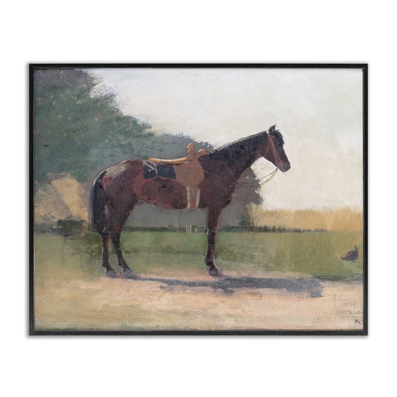 Stupell Industries Transitional Saddled Horse in Farm Yard Black Framed Giclee Art, 14 x 11, by Stellar Design Studio