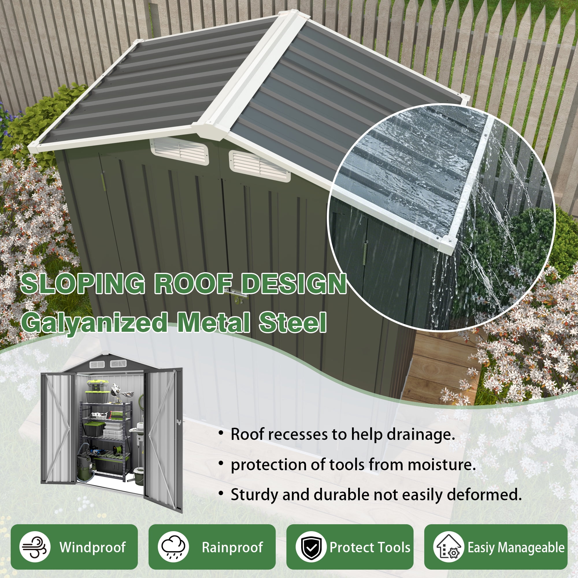 Easmvetaln 5x3x6FT Metal Sheds & Outdoor Storage, Tool Shed for Patio Backyard Garden (Gray)