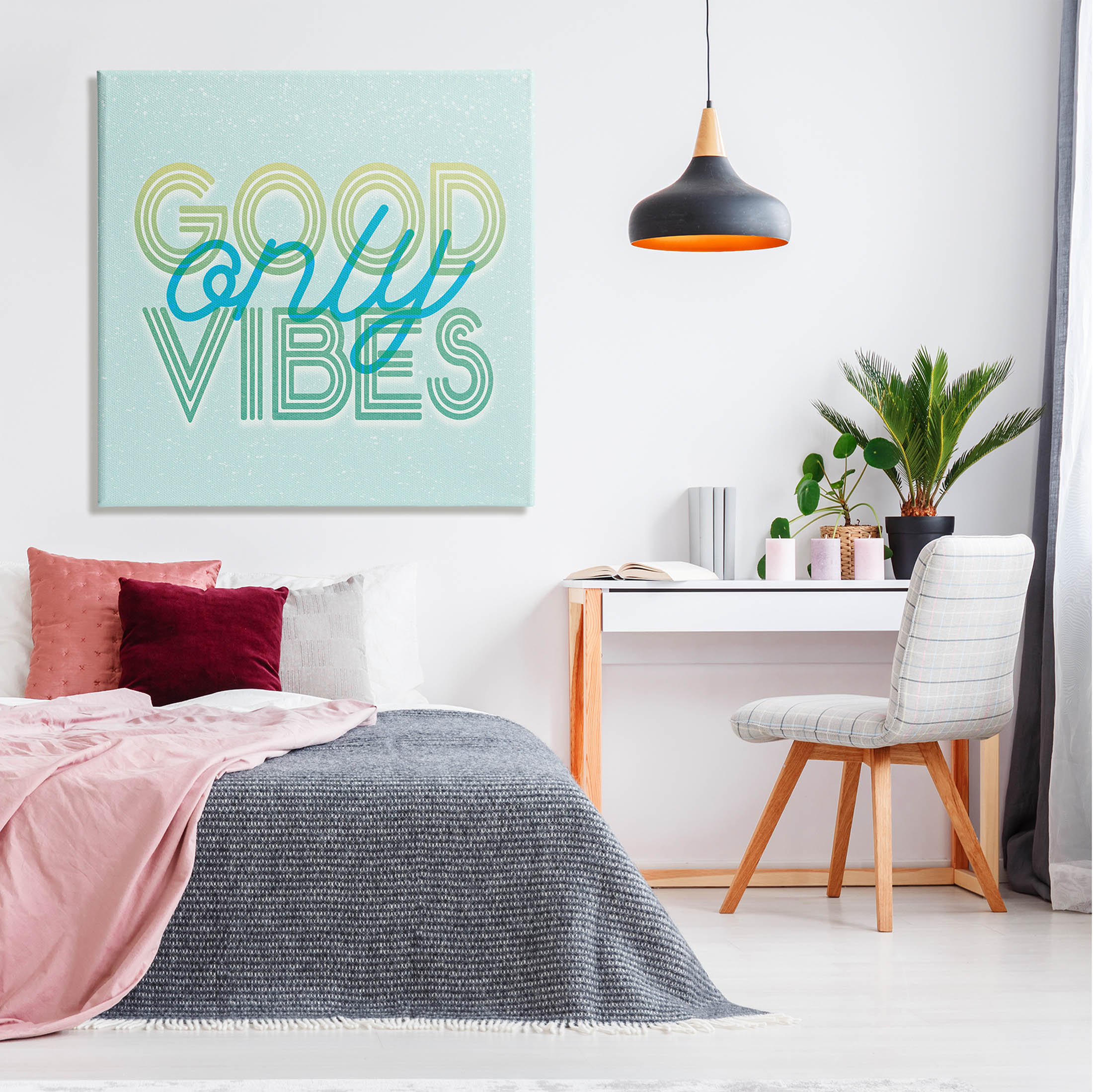 Stupell Industries Good Vibes Only Blue Retro Graphic Art Gallery Wrapped Canvas Print Wall Art, Design by Lil' Rue
