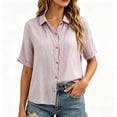 ClodeEU Women's Casual Button Down Shirt, Short Sleeve Collared Loose ...