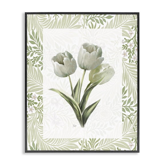 Stupell Industries Coastal Pale Green Tulip Trio Black Framed Giclee Art, 11 x 14, by Nan