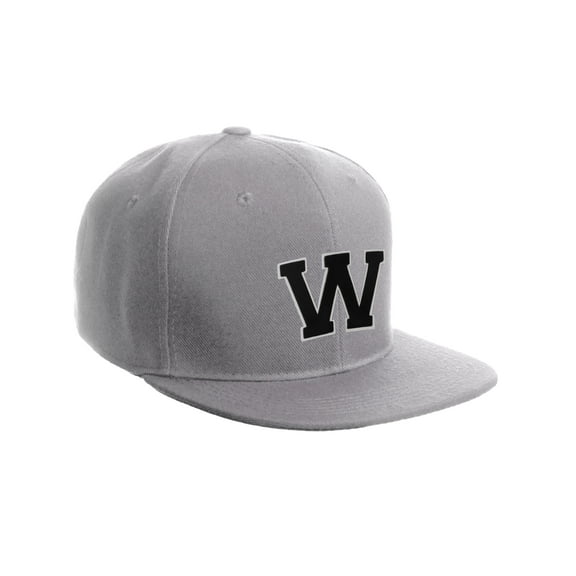 Classic Snapback Hat Custom A to Z Initial Letters, Light Grey Cap White Black Letter Initial W