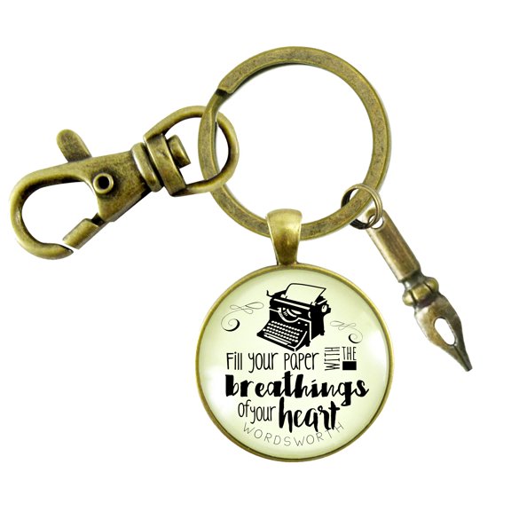 Writing Gutsy Goodness Bronze Keychain Fill Your Paper Style Woodsworth Literary Quote Typewriter Gift