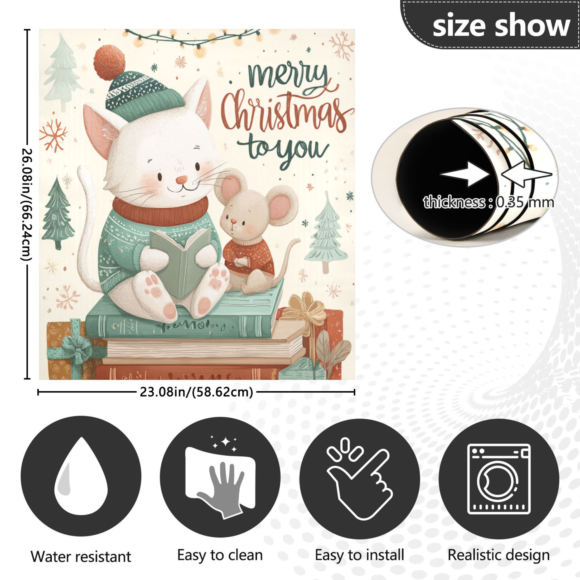 Dishwasher Magnetic Refrigerator Magnet Cover Sticker Home Decorative 23"x26" Christmas Cat and Mouse