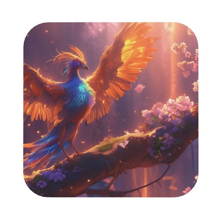 

Salouo Fantasy Bird Illustration Print Round Coaster Drink Coasters Leather Bar Beer Beverage Coasters for Drinks Set of 4 for Tabletop Protection Coffee Table Decor