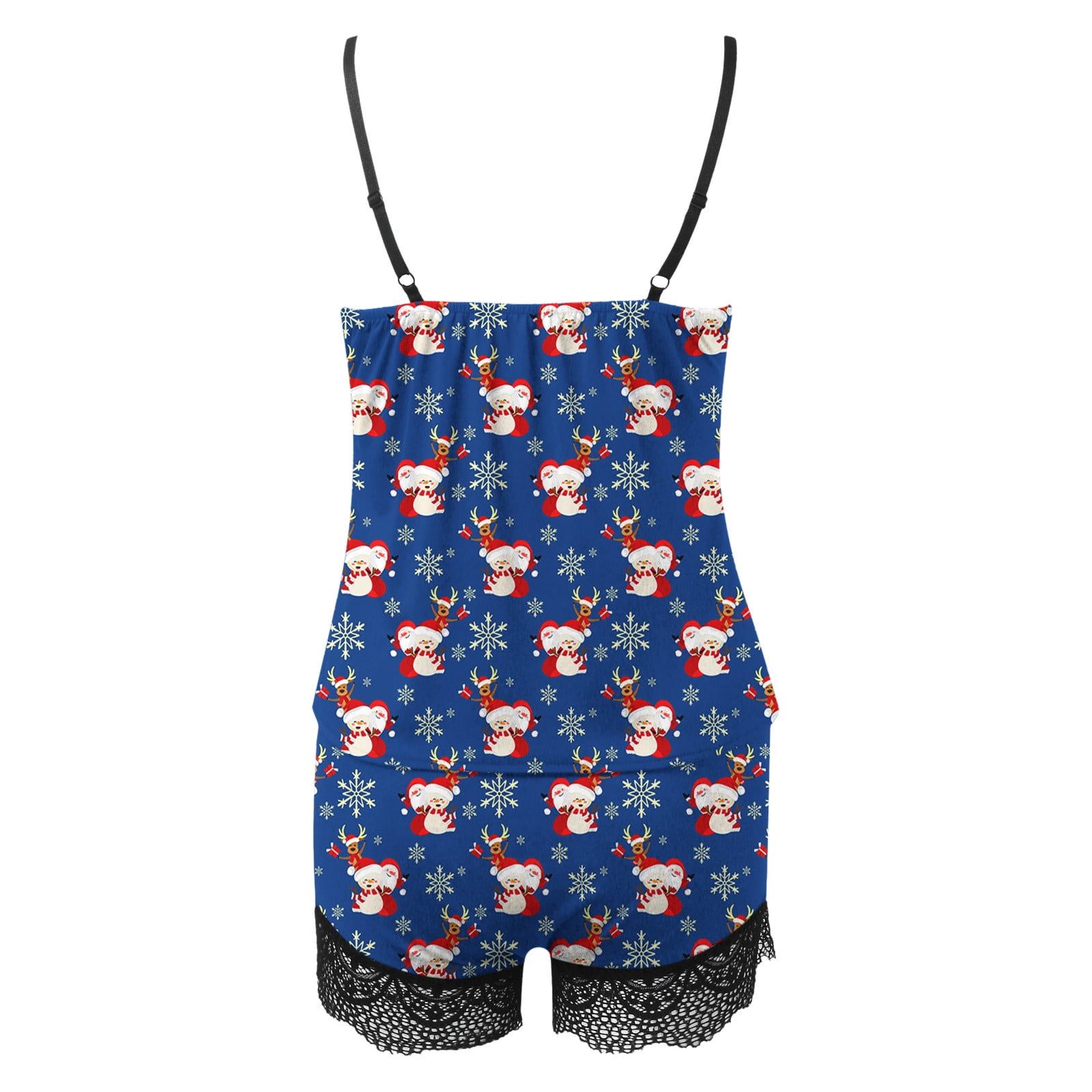 BONIXOOM Christmas Pajamas For Family Silk Pajamas For Women Loungewear Drawstring Sleeveless Printed Sleepwear Sets Blue XL