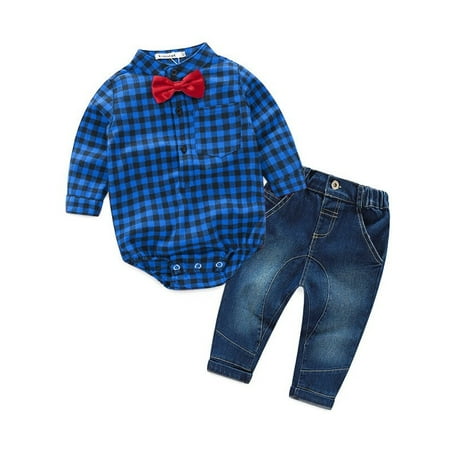 - BOBORA Newborn Cotton Baby Boys Clothing Sets Children Shirt Tops+ Jean Kids Casual Clothes Suits