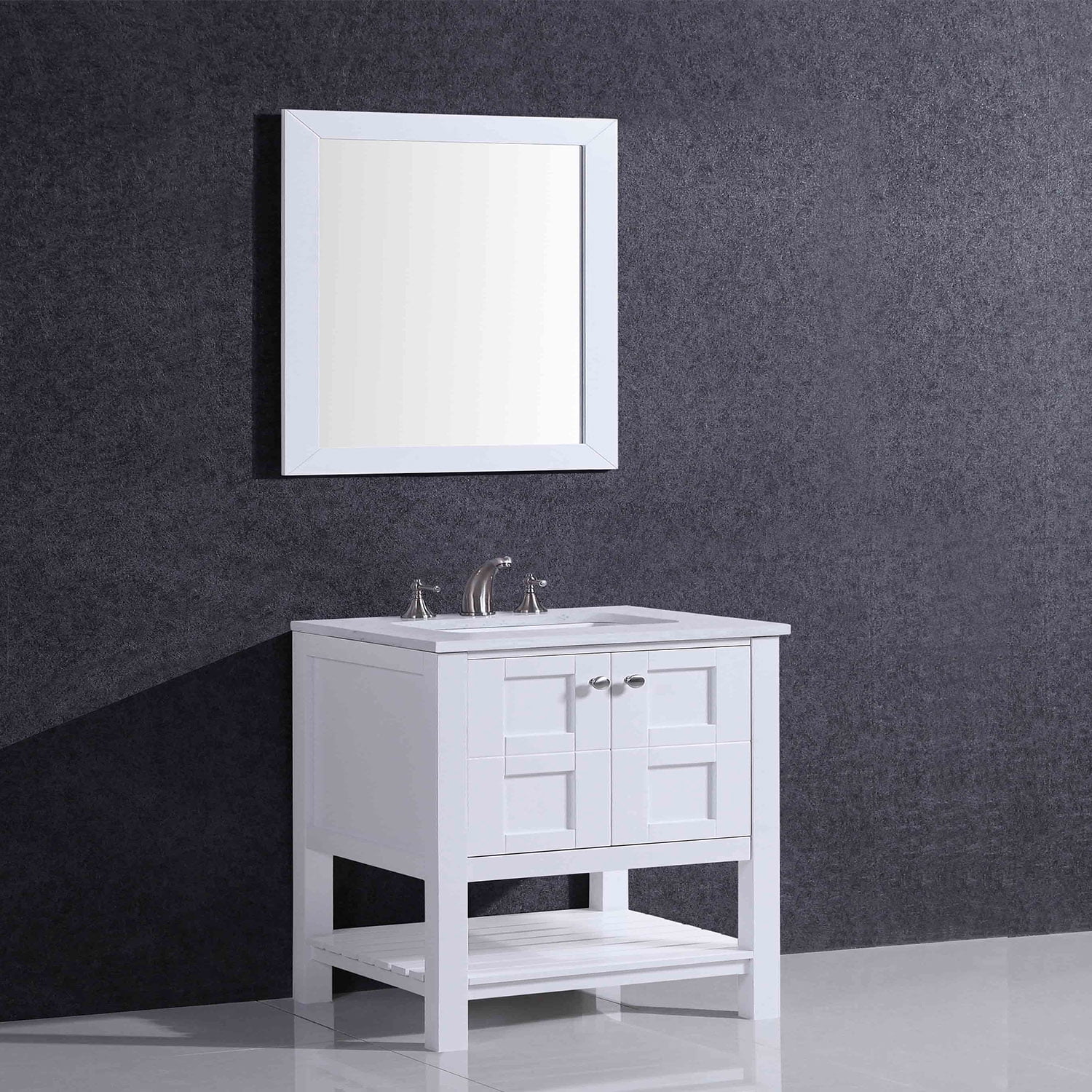 Eviva Glamor 24 in. White Bathroom vanity with Marble Countertop and