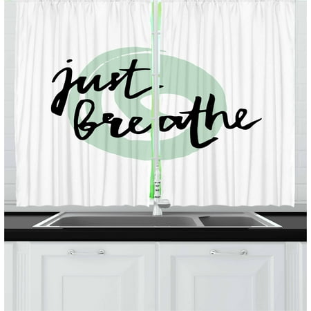 - Just Breathe Curtains 2 Panels Set, Inspirational Positive Saying with Modern Brush Calligraphy Art, Window Drapes for Living Room Bedroom, 55W X 39L Inches, Mint Green Black White, by Ambesonne