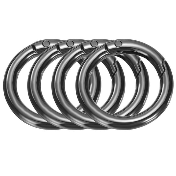 Uxcell 4pcs Metal Spring O Rings 1" Trigger Spring Keyrings Buckle Round Snap Clip for DIY Keychains Bag Purse Handbag Black