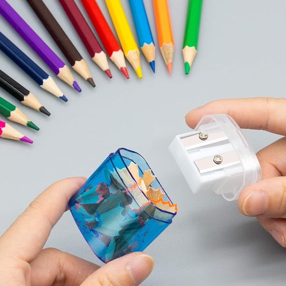 12 PCS 2 Trous Petit Taille-Crayon Manuel avec Couvercle, pour les Enfants, École
