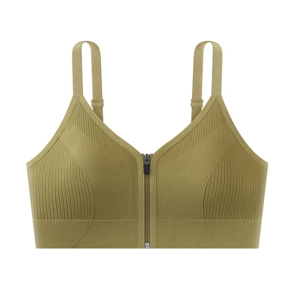 Front Zip Wireless Bra Womens Adjustable Thin Strap V-Neck Shaping Support Comfortable Fitness Brassiere Green One Size