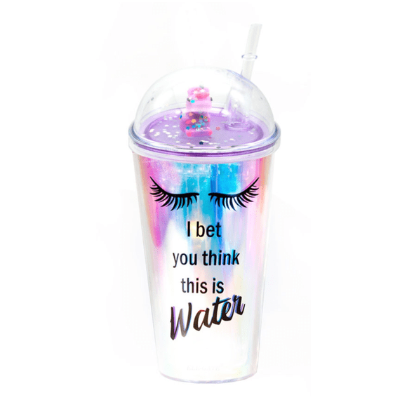 Vaso Con Popote Y Tapa De Cúpula Con Imagen De Pestañas