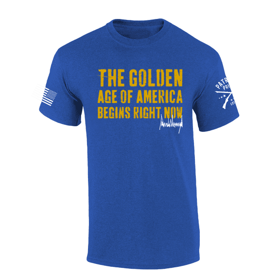 Patriot Pride Mens Trumps Signature The Golden Age Of America Begins Right Now Short Sleeve T-Shirt-Antique Royal-small