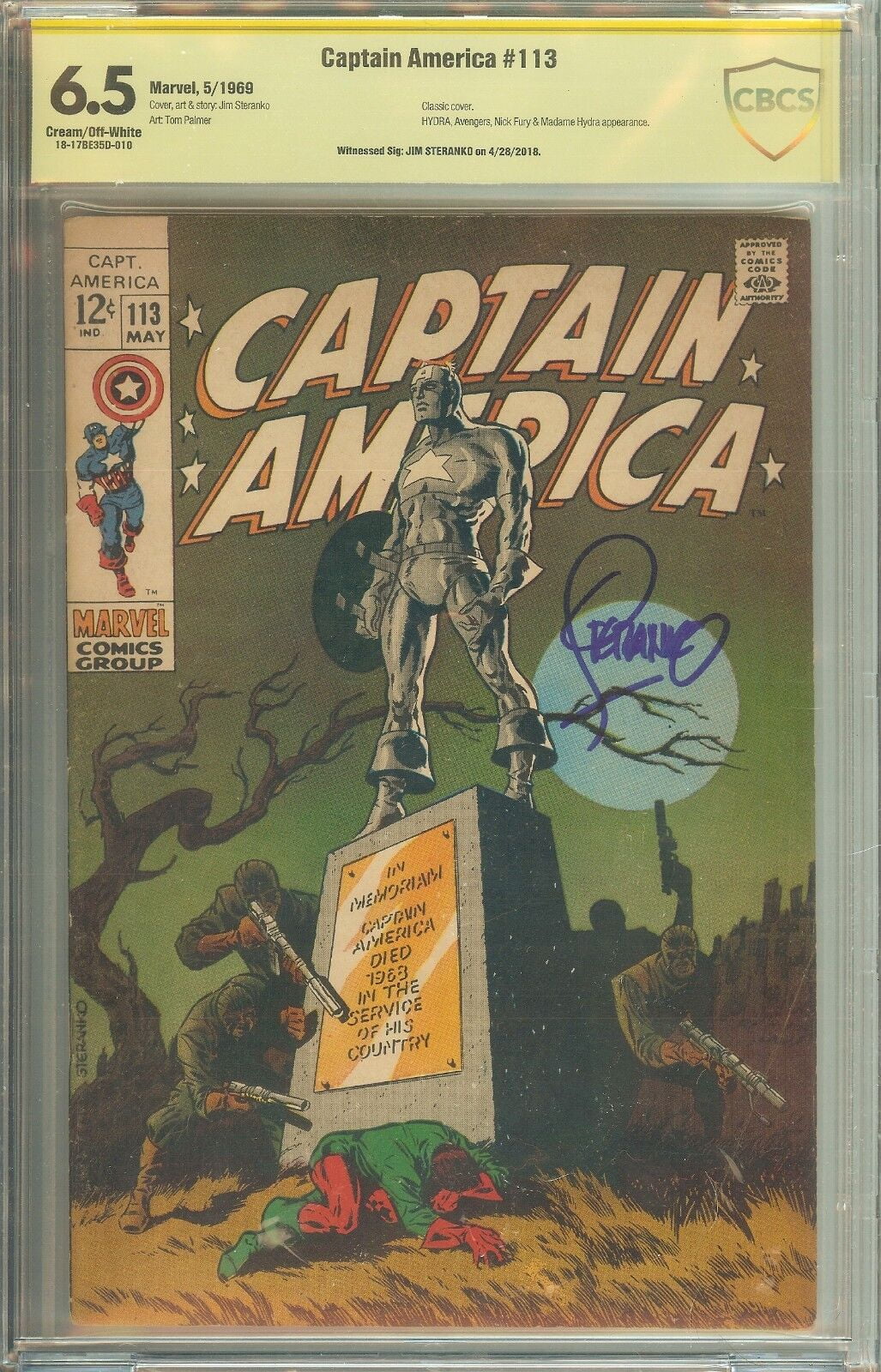 Captain America #113 CBCS 6.5 Signature Witnessed Jim Steranko