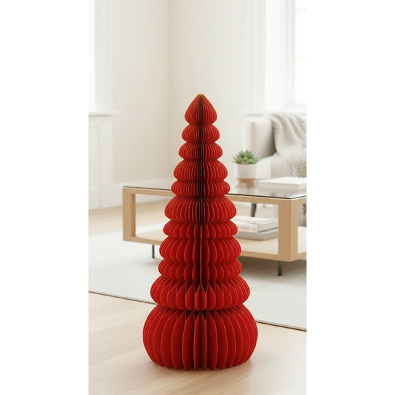 Honeycomb Paper Tree Christmas Decoration, Red, 35", by Holiday Time