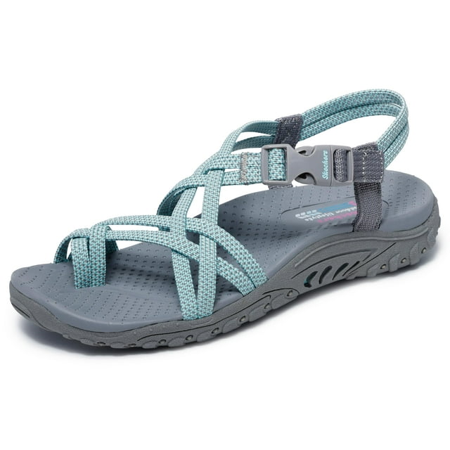 Sandalia deportiva Skechers Reggae-irie MON para mujer, color gris/aguamarina, talla 8