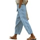 thumbnail image 1 of Pantalones Rectos Casuales Cordón Cintura Elástica Bolsillo Color Puro Pantalones Rectos Sueltos para Mujer Señora Chica Azul Claro XXL, 1 of 6
