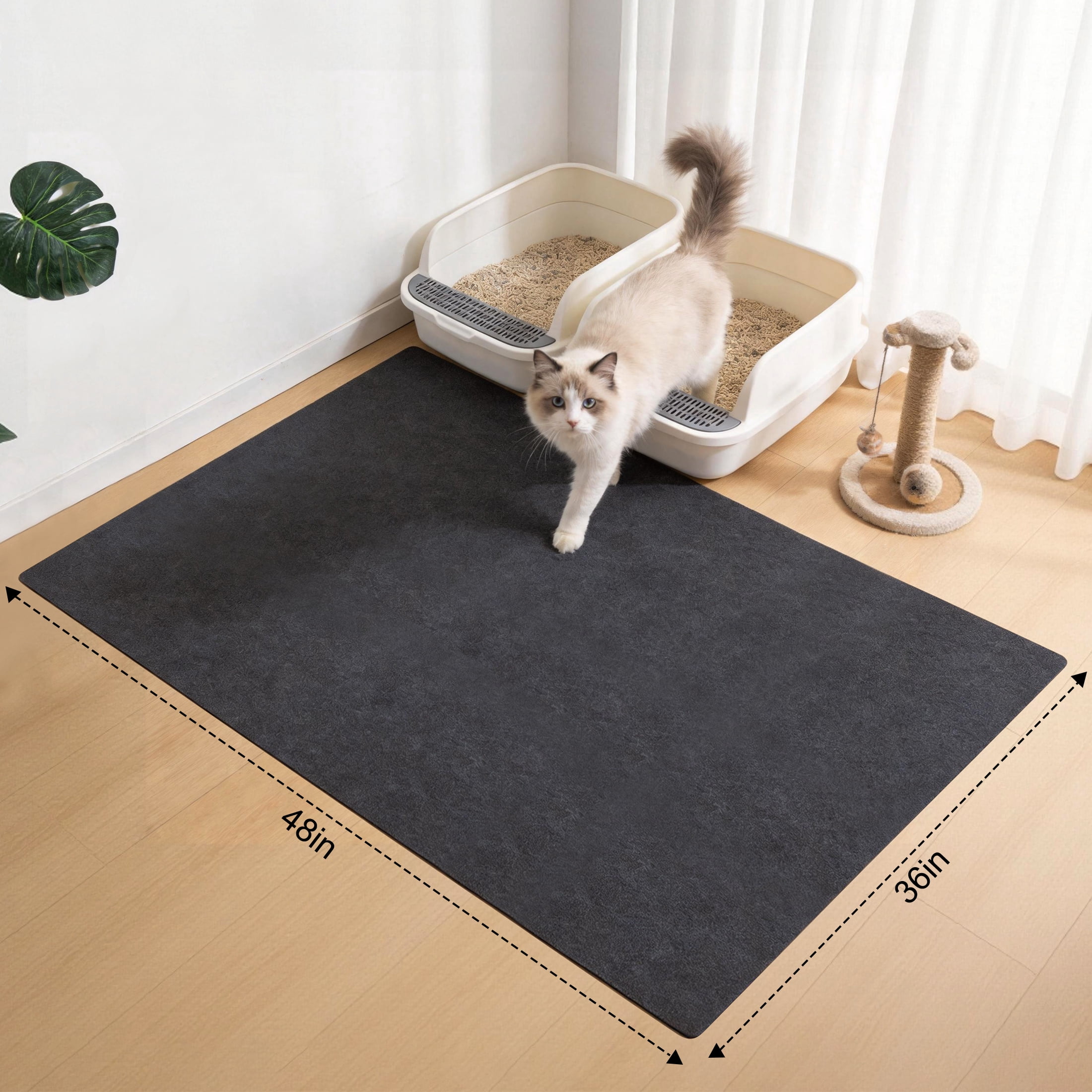 GARITIN Cat Litter Mat Extra Large 48"x36", Cat Mat for Litter Box, Litter Trapping Mat, Gray