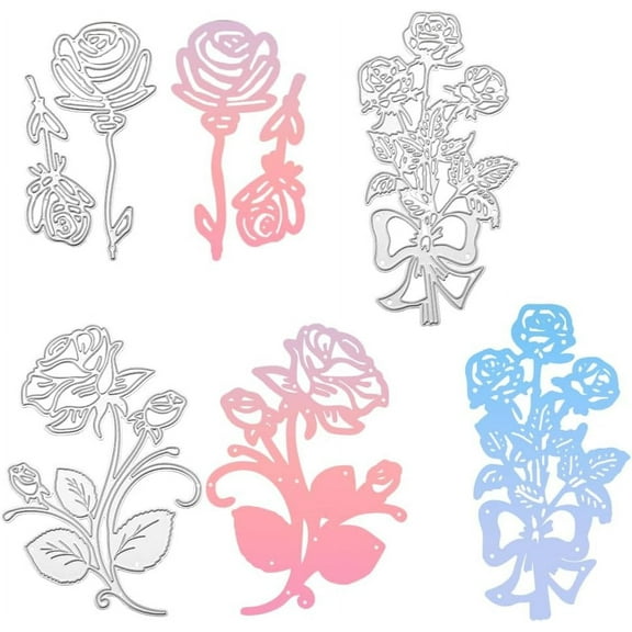 1 Bag 3 Styles Roses Flower Metal Cutting Dies Spring Leaves Card Die Cuts Embossing Stencils Template for Valentine's Day Paper Card Making Decoration DIY Scrapbooking Album(White)