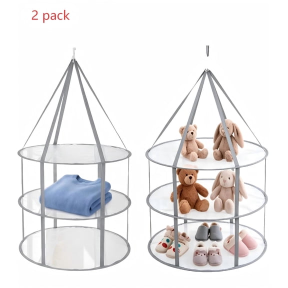 2 Pack 3-Tier Mesh Clothes Hanging Dryer – Large Folding Sweater Drying Rack, Lay Flat Dry Hanger for Laundry, Delicates & Towels, Collapsible Laundry Drying Rack for Travel (XL 34"x24.5")