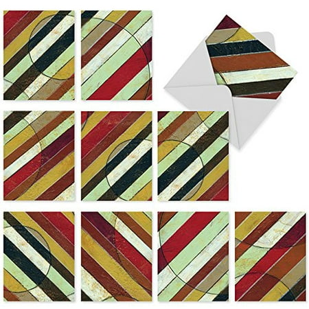 'M3028 ZIG ZAG' 10 Assorted Thank You Note Cards Featuring Colorful Diagonal Striped Patterns with Envelopes by The Best Card