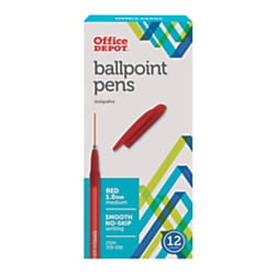 Fiber Barrel Home Depot Office Depot Tinted Ballpoint Stick Pens, Medium Point, 1.0 mm, Red Barrel, Red Ink, Pack Of 12, 18006 ()