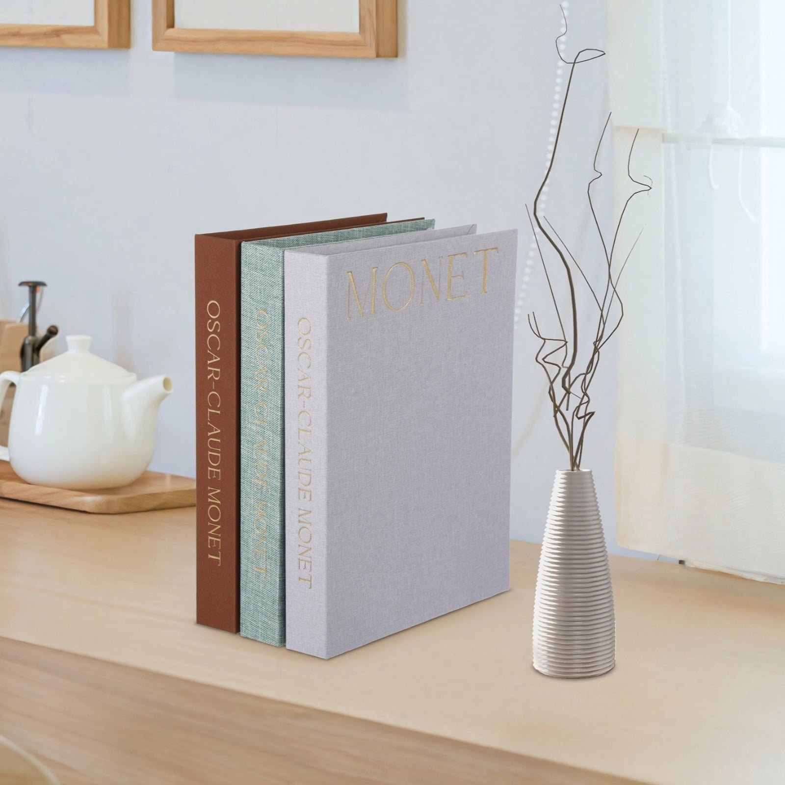 Linen Decorative Books 3 Pcs, Faux Books for Decoration, Green Brown Gray Covers, Hidden Storage Compartments, Home Decor Books