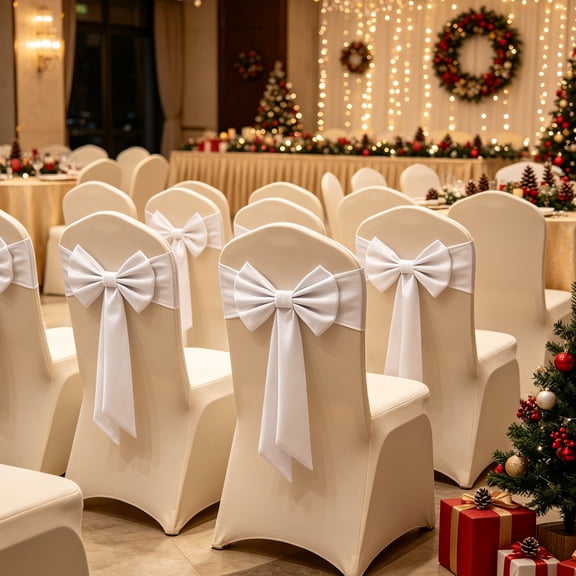 4 Pcs Christmas Chair Bows, 15.7 x 5.9in Large White Bows, Chair Back Sashes for Dining Room, Kitchen, Holiday Party and Christmas Decorations