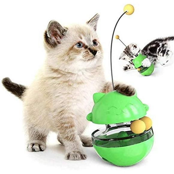 Jouet Chat avec Balle et Plume, Jouet Interactif Chat avec Bâton pour Chat, Jouet Distributeur Croquette Chat Facile à Nettoyer