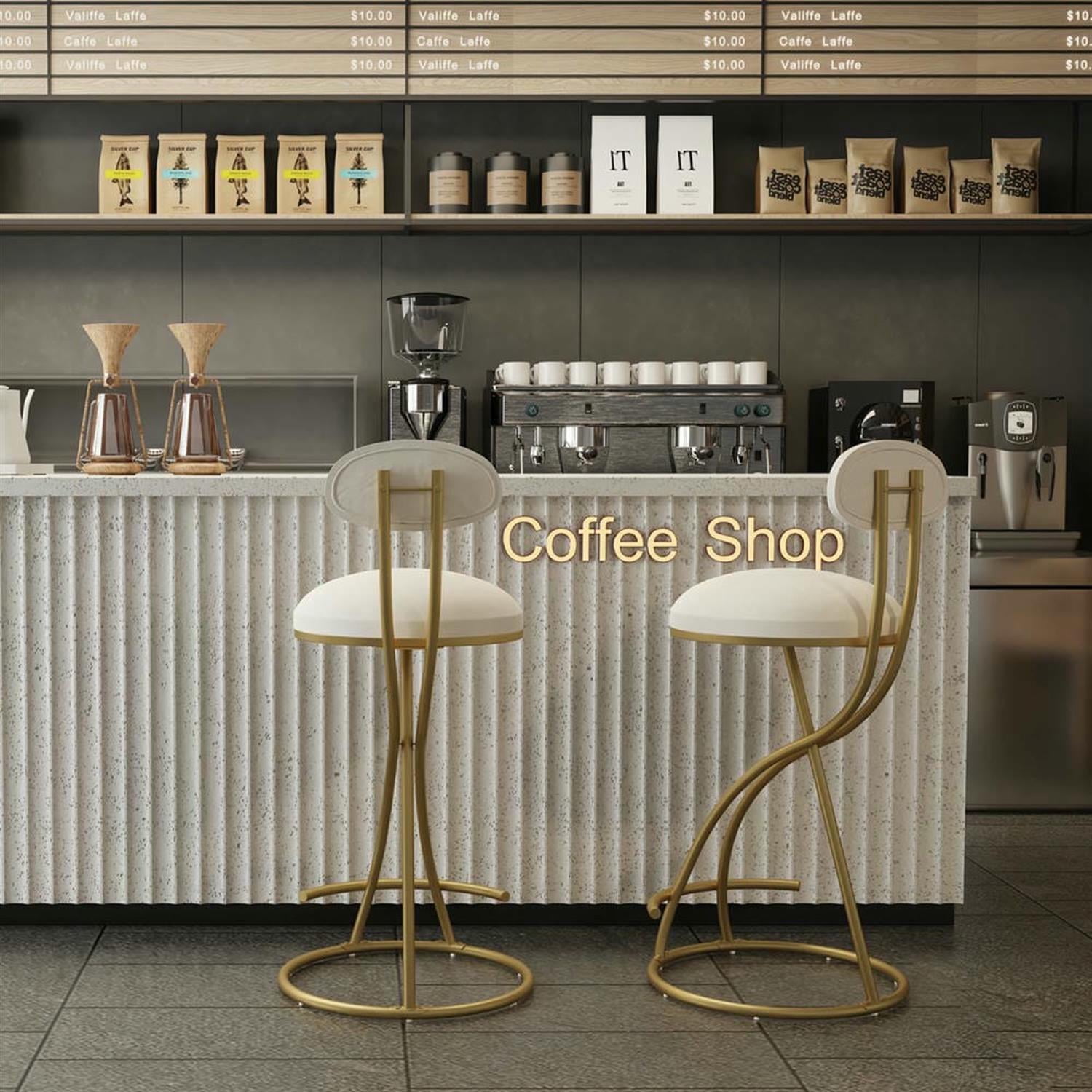 Demi Bonn 33" Counter Height Bar Stools Set of 2, Velvet Upholstered Barstools with Back, Kitchen Island Countertop Chairs for Dining Room, White