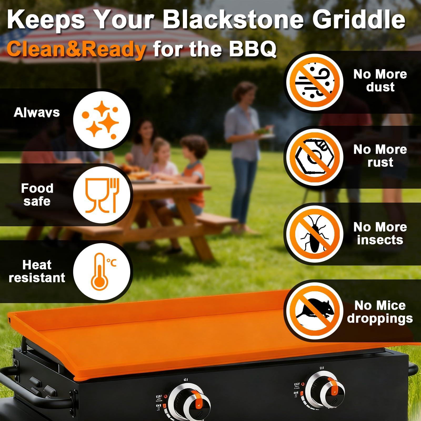 Full-edge 36" Silicone Griddle Cover  With 16" Spatula Mat And Grease Cup Liners Compatible Blackstone All-season Outdoor Protection Combination